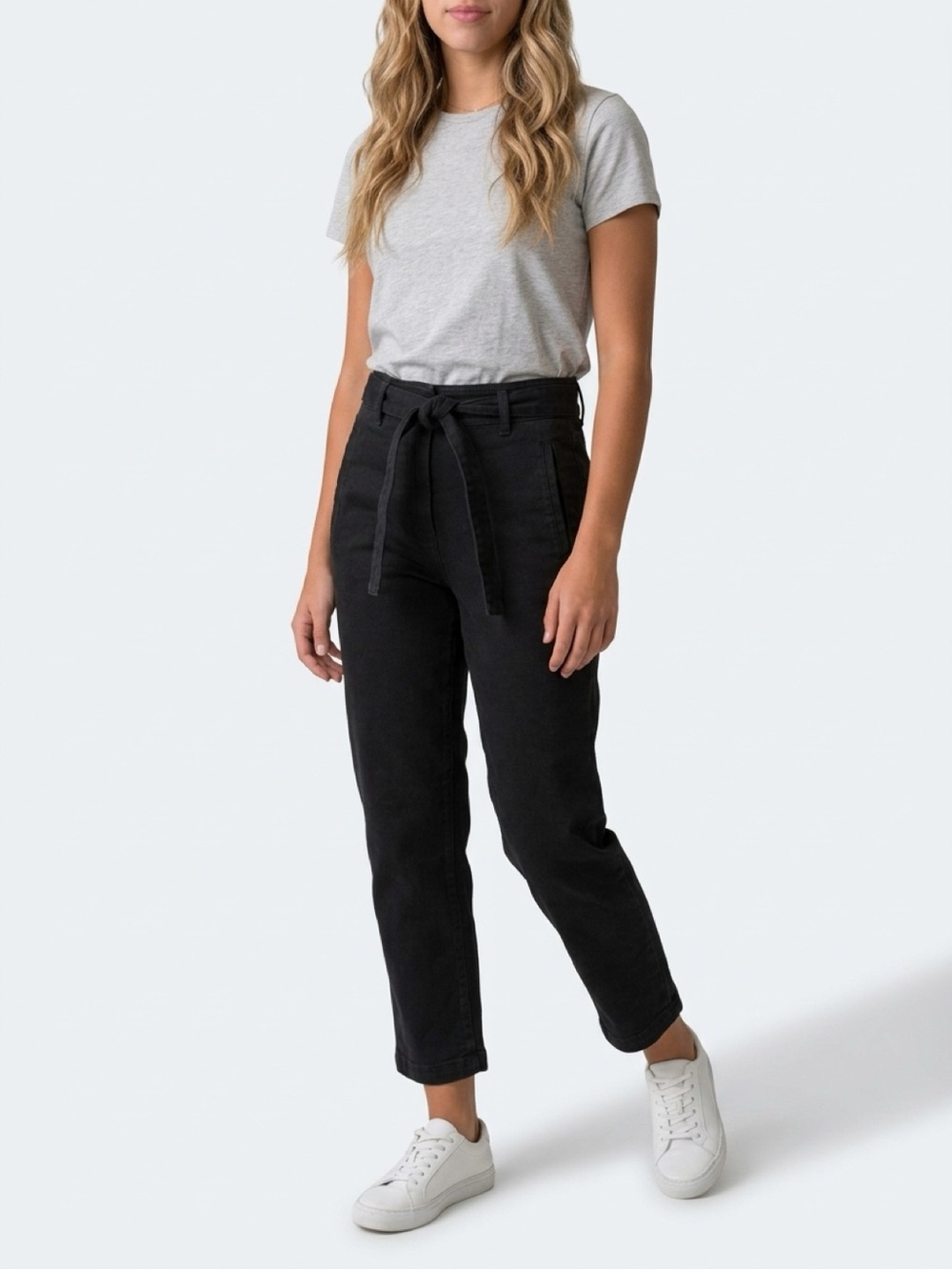 Wilfred Black High-Rise Paperbag Ankle Jeans with Tie Belt